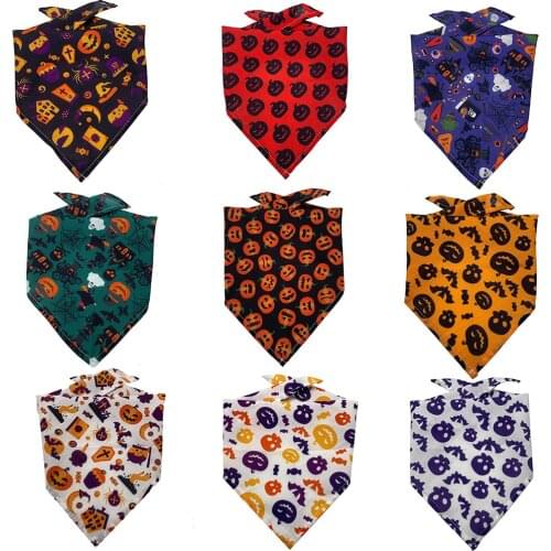 50pcs Dog Bandana Halloween Style Puppy Cat Dog Bandana Polyester Dog Scarf Small Dog Grooming Accessories Middle Dog Bandana