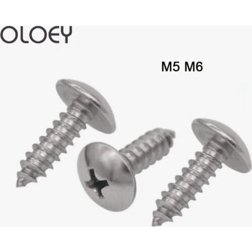50PCS M5 M6 Stainless Steel 304 Large Flat Head Self Tapping Screws / Umbrella Head Self-tapping Screws Bolt