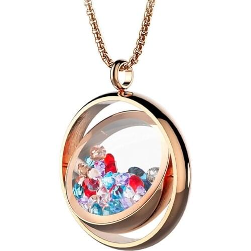 BOFEE Floating Locket Pendant Necklace Magnifier Crystal 316L Stainless Steel Charm Memory Living Magnetic Fashion Jewelry Gift