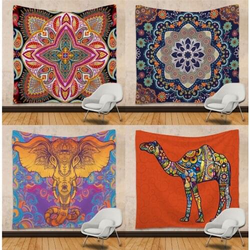 230X172CM Bohemian Tapestry Bohemian Polyester India Mandala Elephant Tapestry Wall Hanging Decorative Wall Fabric Beach Towel
