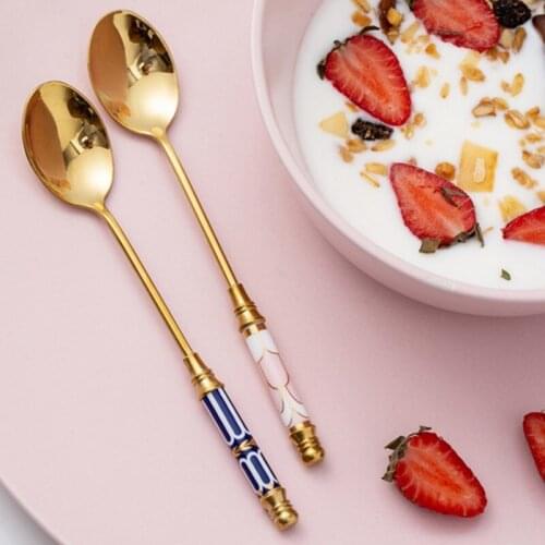 Tea Coffee Mixing Spoon Stainless Steel Spoons With Ceramic Handle Shape Dinnerware Dessert Spoon Kitchen Tableware