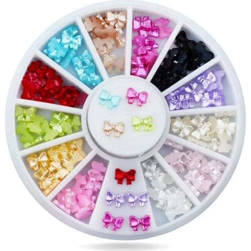 DIY nail jewelry wholesale pearl bow applique nail stickers 12 color / box