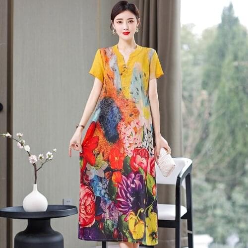 Elegan Print short Sleeve Summer Dresses Casual O Neck A LIne Women Dress Vintage Party Bohemian Vestidos