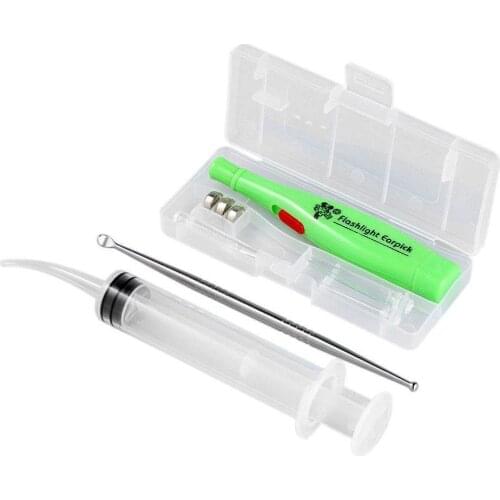 LED Light Ear Wax Remover Tonsil Stone Remover Tools 3 With Irrigator Steel Earpick Tool Tips Syringe Ear Clean Care Stainl W1K7