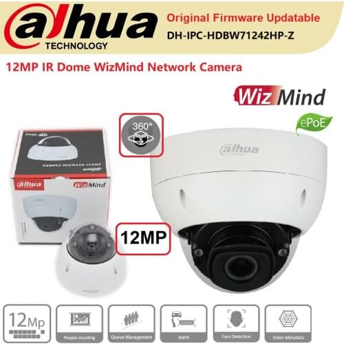 Dahua IP Camera Original IPC-HDBW71242H-Z 12MP IR40 Dome WizMind Network ePoE Perimeter Protection Face Detection IP67/IK1