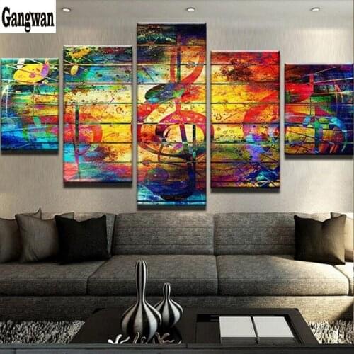 5pcs music Piano rhinestone painting 5d diamond painting wall art square Round Diamond embroidery Abstract note pictures decor