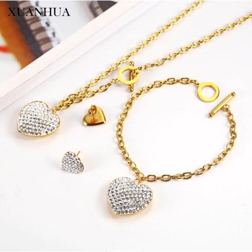 XUANHUA Stainless steel jewelry sets Heart Charm Necklace earrings bracelet set Accessories Women Fashion 2019 Mass Effect