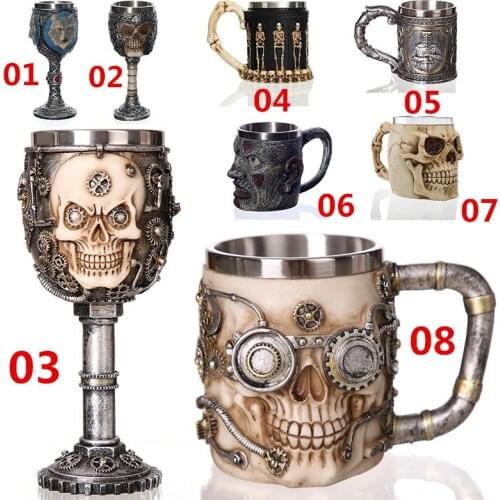 Royal Noble Skull Mug Dragon Mug Resin Stainless Steel Coffee Tea Beer Drinkware Barware for Home Offfice Party Viking goblet