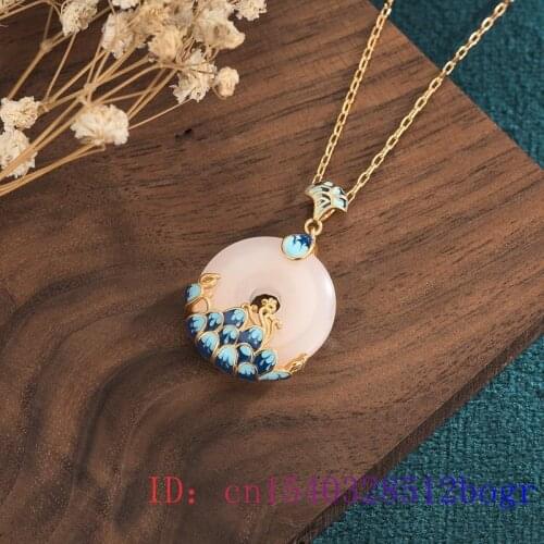White Jade Doughnut Pendant Zircon Crystal Fashion Chalcedony Gemstone Jewelry Natural Necklace Charm 925 Silver Gifts Amulet