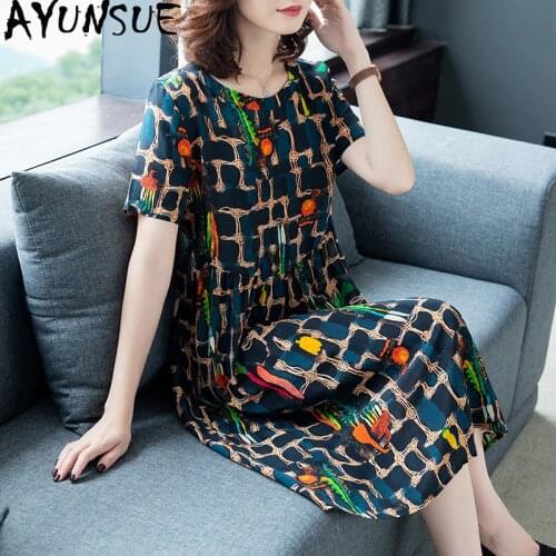 AYUNSUE Summer Dress Women Clothes Plaid Plus Size Dress Elegant Midid Party Ladies Dresses Printed Casual Vestido E86049 KJ3969