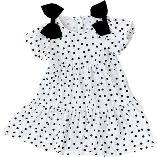 Summer Dress Elegant Casual Dot Print Puff Sleeve Girls Puff Sleeve Bowknot Dress Daily Wear