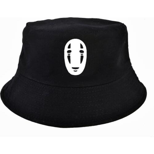 Spirited Away Panama Bucket Hat Men Women no face cartoon print Summer Bucket Cap Hat Bob Hat HipHop Gorro Fishing Fisherman Hat