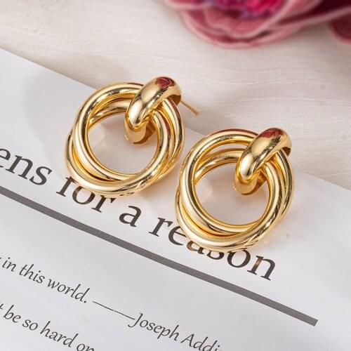 Fashion Vintage Luxury Geometric Earrings For Women Gold Metal Statement Hanging Earrings 2021 Trend Party Female Modern Jewelry