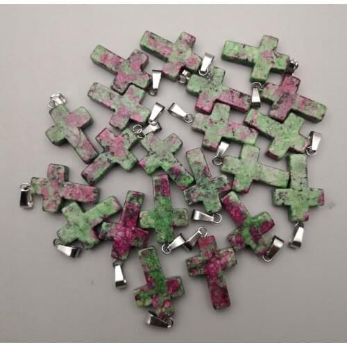 Fashion Epidote cross Natural stone pendant for jewelry making charm Necklace accessories 50pcs/lot free shipping Wholesale