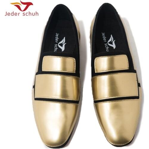 Jeder Schuh MenS Loafers Geometric Design Fashion Shoes MenS Flat Shoes Black And Gold Wedding And Banquet Shoes