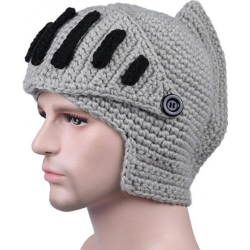 Men Knight Knit Beard Hats Handmade Woolen Yarn Knitwear Windproof Headgear