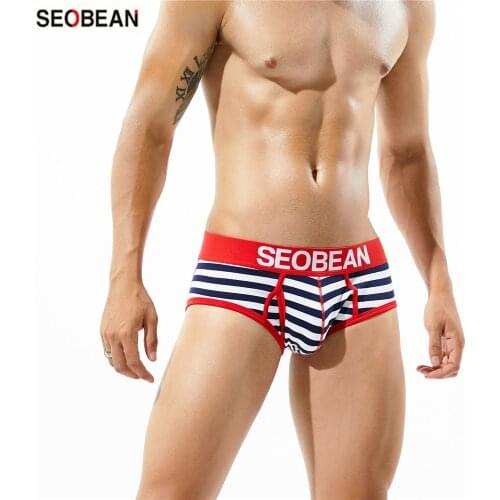 SEOBEAN Mens Underwear Fashionable New Striped U-pouch Bag Push Up Sexy Low-waist Cotton Breathable Briefs