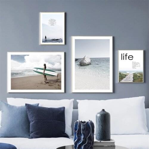 Nordic Sexy Women Yacht Wall Art Poster Beach Sea Landscape Art Prints Quotes Canvas Painting Modern Pictures Living Room Decor