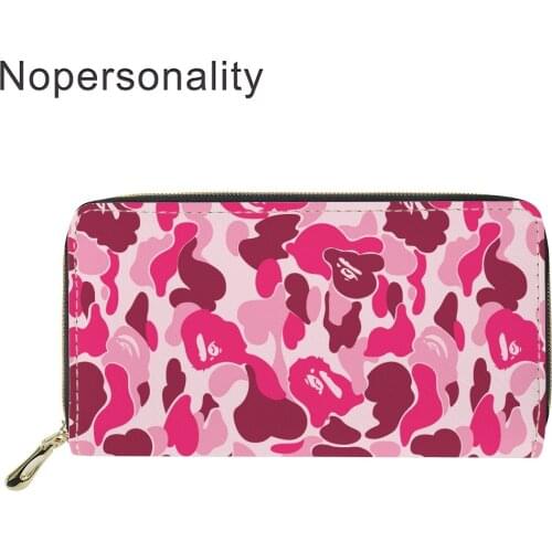 Nopersonality Women Wallets and Purses Green Camo Print Long Wallet Female Fashion Clucth Coin Purse Ladies Card Holder Zipper