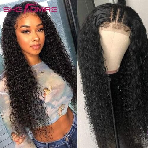 She Admire Brazilian Kinky Curly 4X4 Transparent Lace Closure Human Hair Wigs For Black Women Long Inch Remy Lace Closure Wig