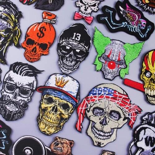Skull Patch Embroidered Patches For Clothing Patch Punk Iron On Patches On Clothes King Animal Ironing Stickers On Clothes Badge
