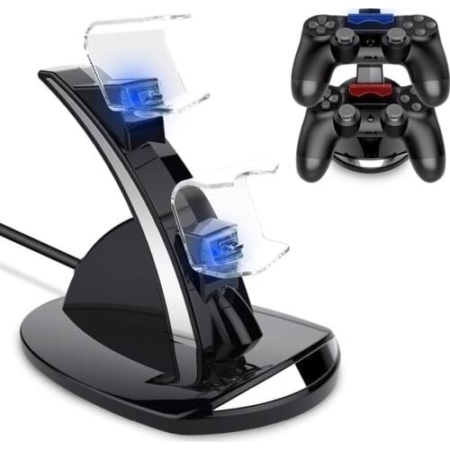 New Dual USB Charging Dock For PlayStation 4 Pro Slim Controller Handle Cradle Double USB Charger With Led Light For PS4 Gamepad