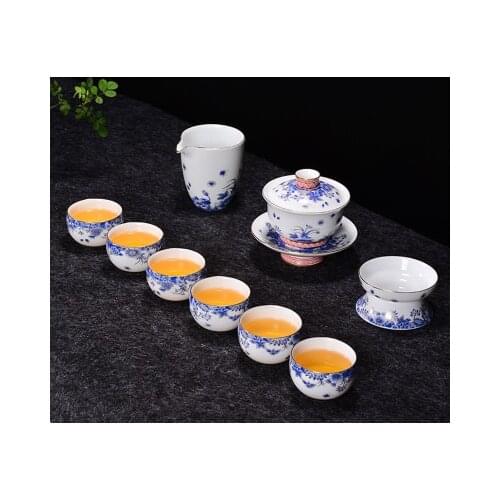 Simple Blue And White Porcelain Tea Sets Teapot Home 6 People Sets Cover Bowl Teacups Kung Fu Black Tea Pu-erh Teaware Gift