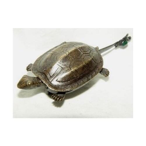 Rare Chinese Old Style Brass Carved Turtle Lock and Key