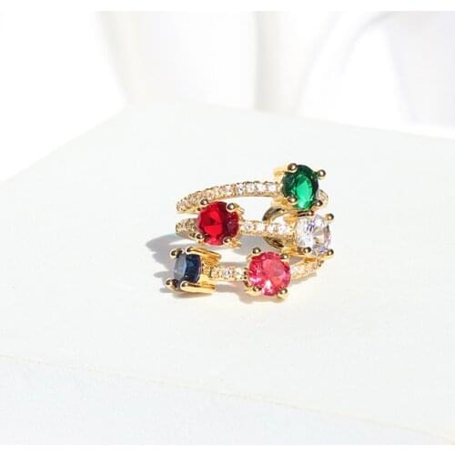 Luxury Charm Baguette Rainbow CZ Gold Rings Fashion AAA Cubic Zirconia Crystal Band Engagement Wedding Party Rings Female Gifts