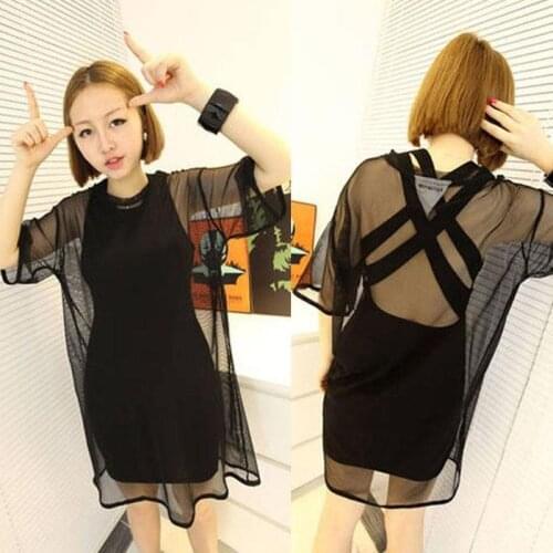 Sexy Tops Women Black See Through Mesh Sheer Party Clubwear T Shirts Short Sleeve Oversize Summer T-Shirt Cover Tops