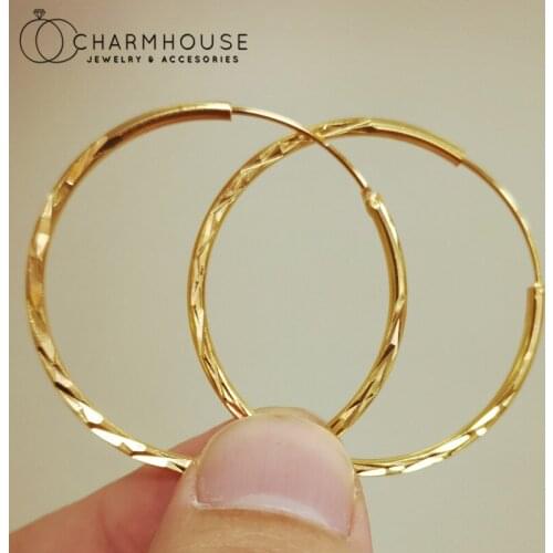 Yellow Gold Plated Hoop Earrings For Women 40mm Big Round Ear Cuff Brincos Femme Fashion Jewelry Accessories Party Gifts
