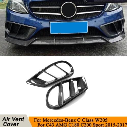 For C43 AMG Front Bumper Air Vent Cover Trim Mesh Grill for Mercedes Benz C Class W205 C200 C300 2015-2019 Carbon Fiber / FRP