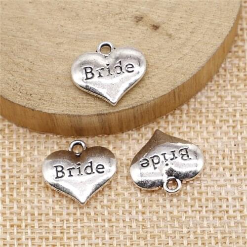Charms for Jewelry Making Findings Handmade DIY Craft 15pcs Antique Silver Color 14x15mm Bride Love Charms Pendant