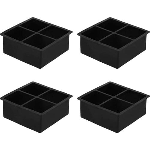 Silicone Ice Square Trays - Set of 4 Square Ice Square Molds for Cocktail, Juice and Any Drinks - Reusable & BPA Free