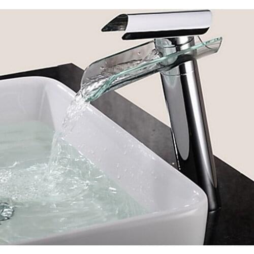 Free shipping top waterfall faucet with single handle bathroom waterfall faucet by polished chromebathroom basin sink faucet