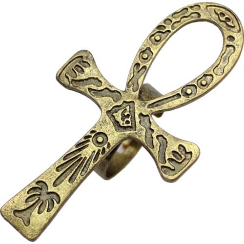 Vintage Bronze Silver Plated Tribal Egypt Egyptian Life Carved Ankh Cross Band Finger Ring Jewelry 2020 New