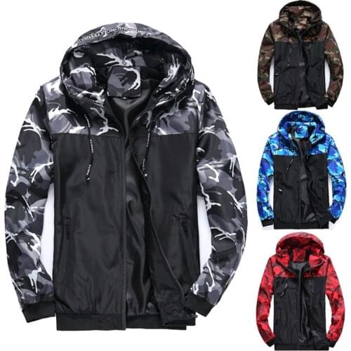 Spring Camouflage Jacket Man Hooded Patchwork Jacket Boy Long Sleeve Casual Camo Jacket Youth Thin Gray Male Coat Plus Size 6xl