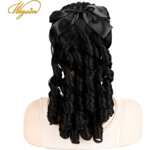 WIGSIN Synthetic Retro Curly Bownot Ponytail Extension Insert Comb Hair Natural Black Brown Hairpiece for Women
