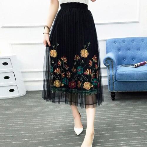 Skirts Spring and summer new flowers embroidery net yarn half skirt fairy long paragraph sweet high waist PenG