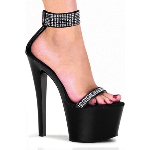 Open Toe Glitter Rhinestone Big Size Womens Platform Sandals Clubbing 7 Inches Queen High Stripper Heeled Pole Dance Shoes 17CM