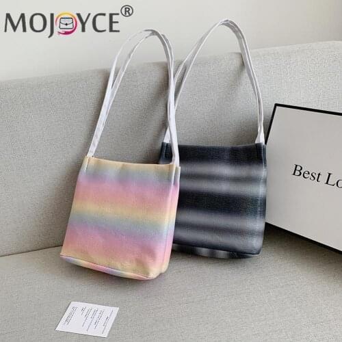 Ladies Colorful Cloth Storage Shopping Bags Fashion Rainbow Color Printing Shoulder Bags for Women Summer Tote Handbags