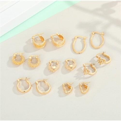 7 Pairs Unique Leaf Heart Round Hoop Earrings Sets For Female Gift Jewelry Metal Punk Simple Irregular Geometric Hoop Earrings