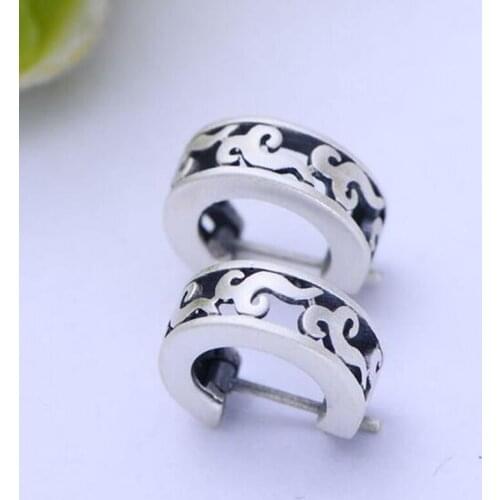 Vintage S925 Sterling Silver Earrings Women Hollow Hoop Earrings
