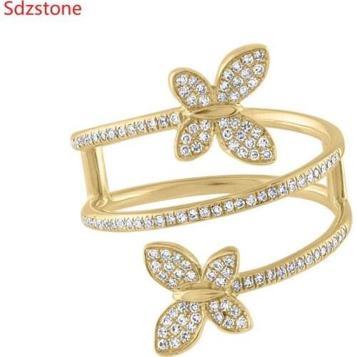 Micro Pave Cz Long Butterfly Ring Female Index Finger & Middle Finger Top Quality Rings Open Ring For Women Jewelry Gifts