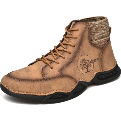 Winter Leather Men Boots Casual Fashion Outdoor Warm Plush Boots Snow Boots Leather Ankle Boots Sports Bota Masculina Plus Size