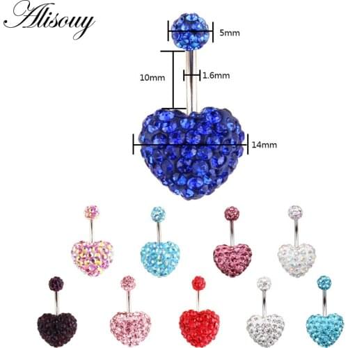Alisouy 1PCS Stainless Steel Belly Button Rings with beauty Crystal Navel Earring Gold Belly Piercing Body Jewelry for women
