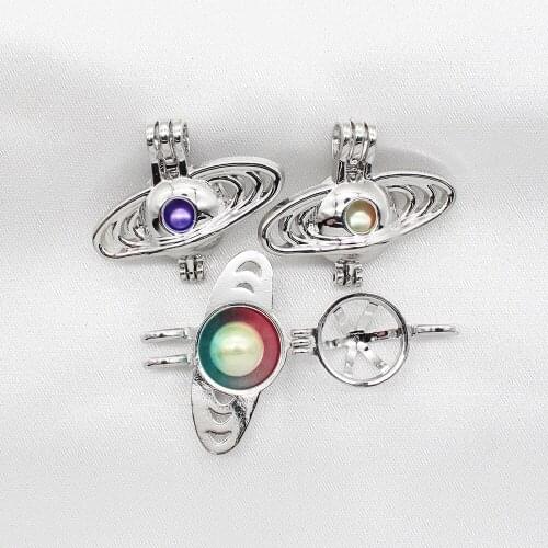 10pcs Silver Plated Planet Universe Oyster Pearl Cage Lockets Essential Oil Diffuser Bead Cage Pendant Necklace Making Charms