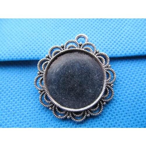 100pcs Antique Silver tone/Antique bronze Base Setting Bezel Tray Pendant Charm/Finding,Lace Border,fit 25mm Round Cabochon/Came