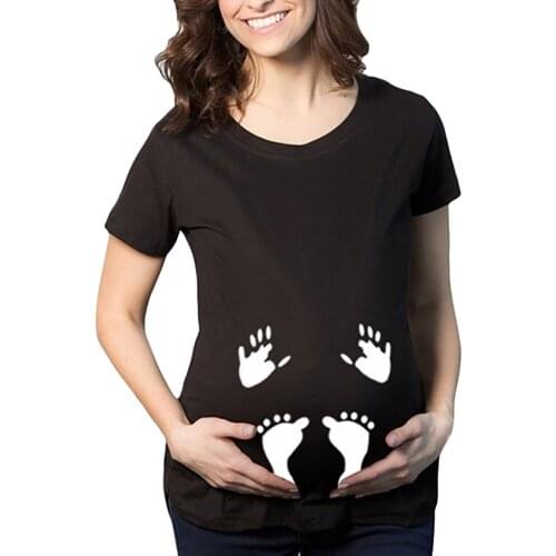 #45 2021 Maternity Tshirt Cute Baby Pattern Print Short Sleeve Casual T-shirt Pregnant Tops Plus Size Camiseta Premama Verano