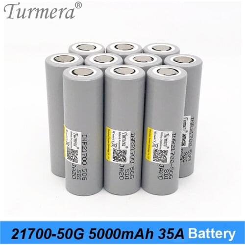 Turmera 21700 Battery 5000mAh INR21700-50G 35A Discharge Current for Flashlight Heanlamp and 36V 48V Electric Bike Batteries Use